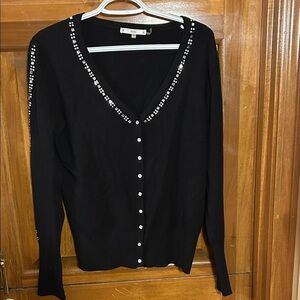 Sioni Black Cardigan with Silver Accents